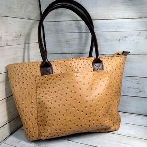 22Tote Lg Vegan Lthr Ostrich Pattern MultiPocket 2Handle Zip Shoulder Purse Tote